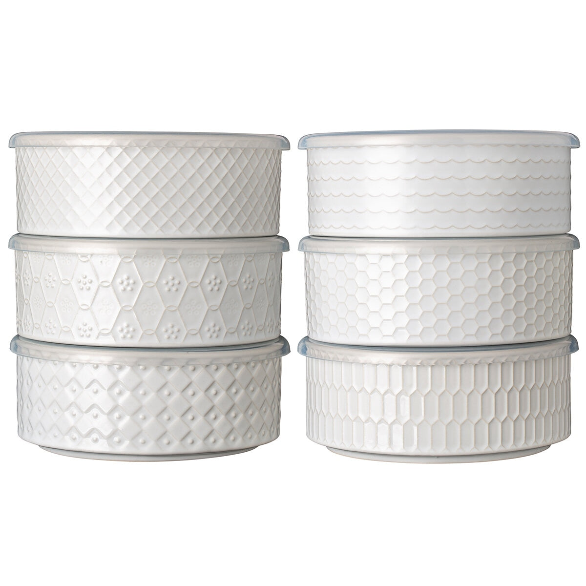 Signature Housewares 6-Piece Microwavable Stoneware Bowl Set with Lids, White