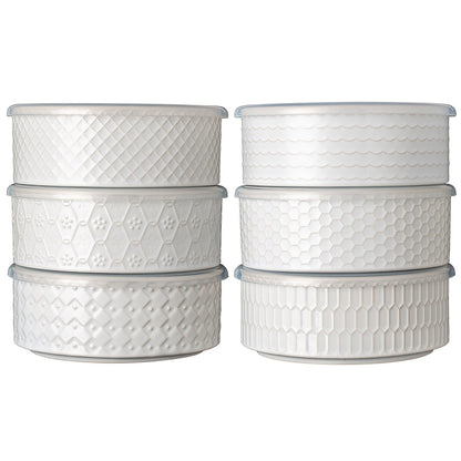 Signature Housewares 6-Piece Microwavable Stoneware Bowl Set with Lids, White