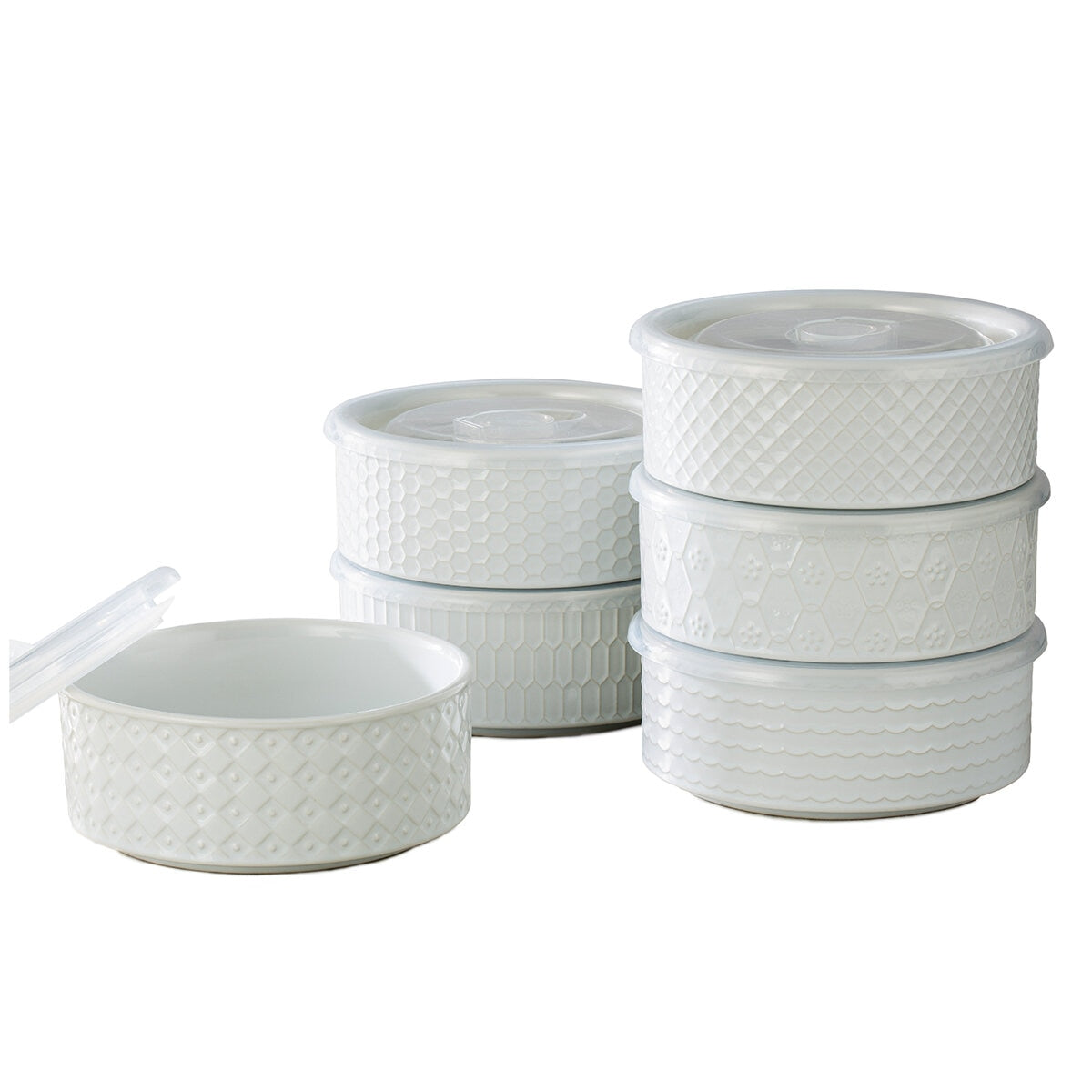Signature Housewares 6-Piece Microwavable Stoneware Bowl Set with Lids, White