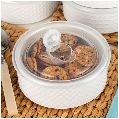 Signature Housewares 6-Piece Microwavable Stoneware Bowl Set with Lids, White