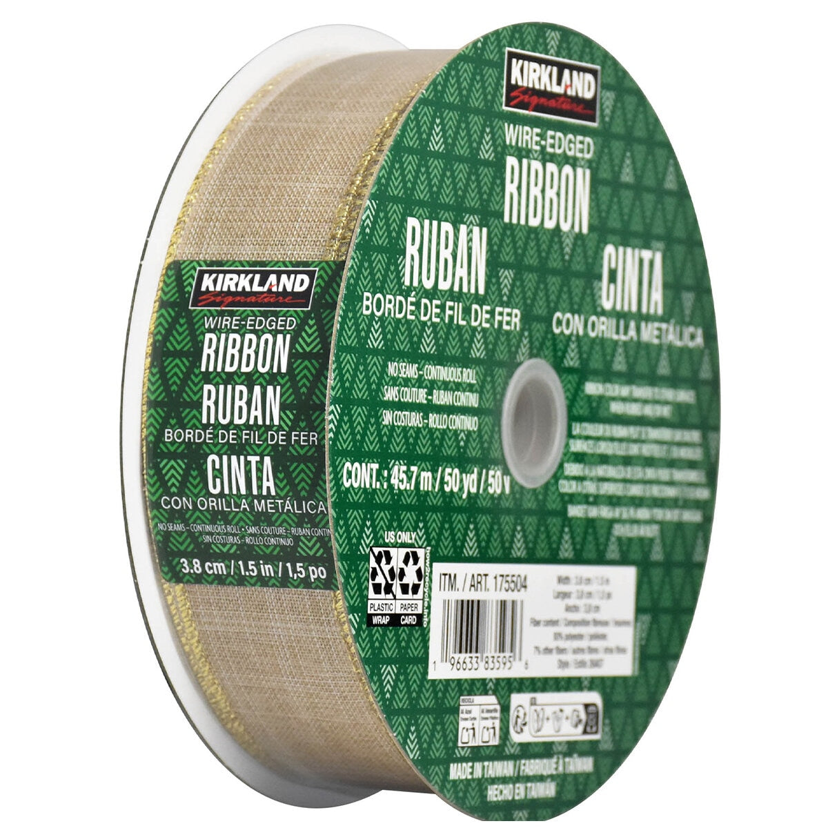 Kirkland Signature Wire Edged Ribbon Burlap Natural 47mm x 160mm Continuous Roll