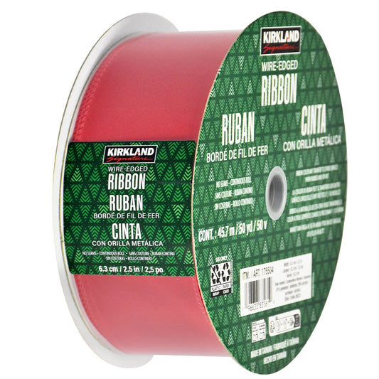 Kirkland Signature Red Velvet Wire Edged Ribbon 47mm x 160mm - Continuous Roll