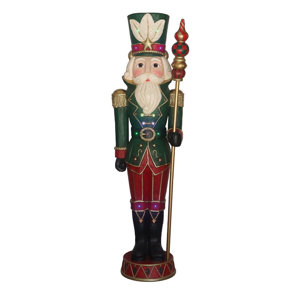 Pre-lit 182.8cm Carved Nutcracker with LED Lights & Music, Polyresin, Indoor/Outdoor