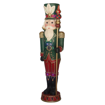 Pre-lit 182.8cm Carved Nutcracker with LED Lights & Music, Polyresin, Indoor/Outdoor