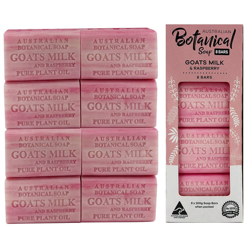 Australian Botanical Soap 8 Pack - Goats Milk & Raspberry, Long-Lasting, Creamy Lather, Made in Australia - SuperSaverAU - view 1
