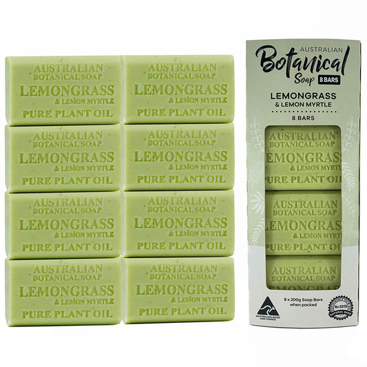 Australian Botanical Soap Lemongrass 8 Pack - Long-Lasting Fragrance, Shea Butter, Made in Australia