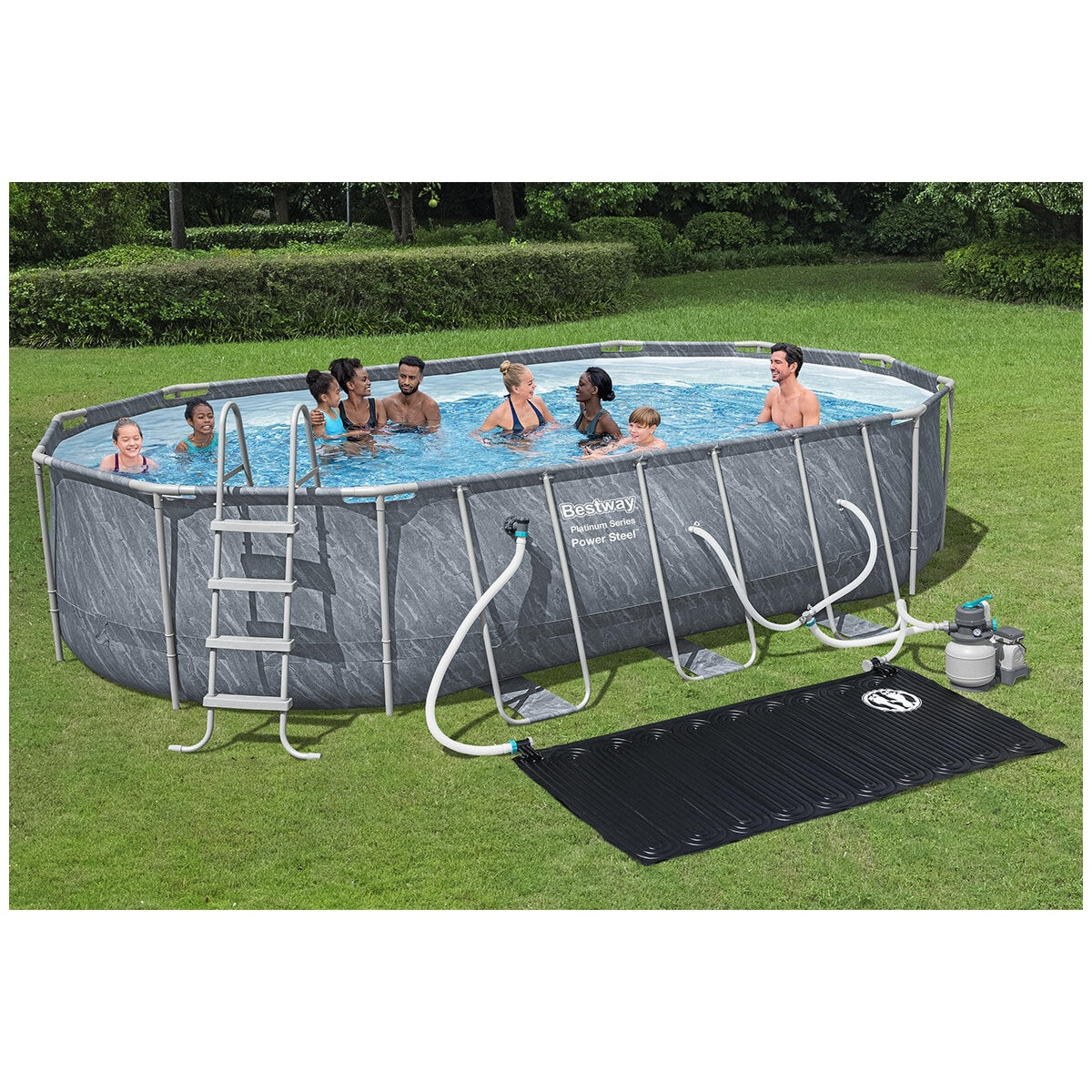 Bestway Power Steel Pool Set 561JTE 6.10m x 3.66m x 1.22m with Sand Filter & Ladder - SuperSaverAU - view 1
