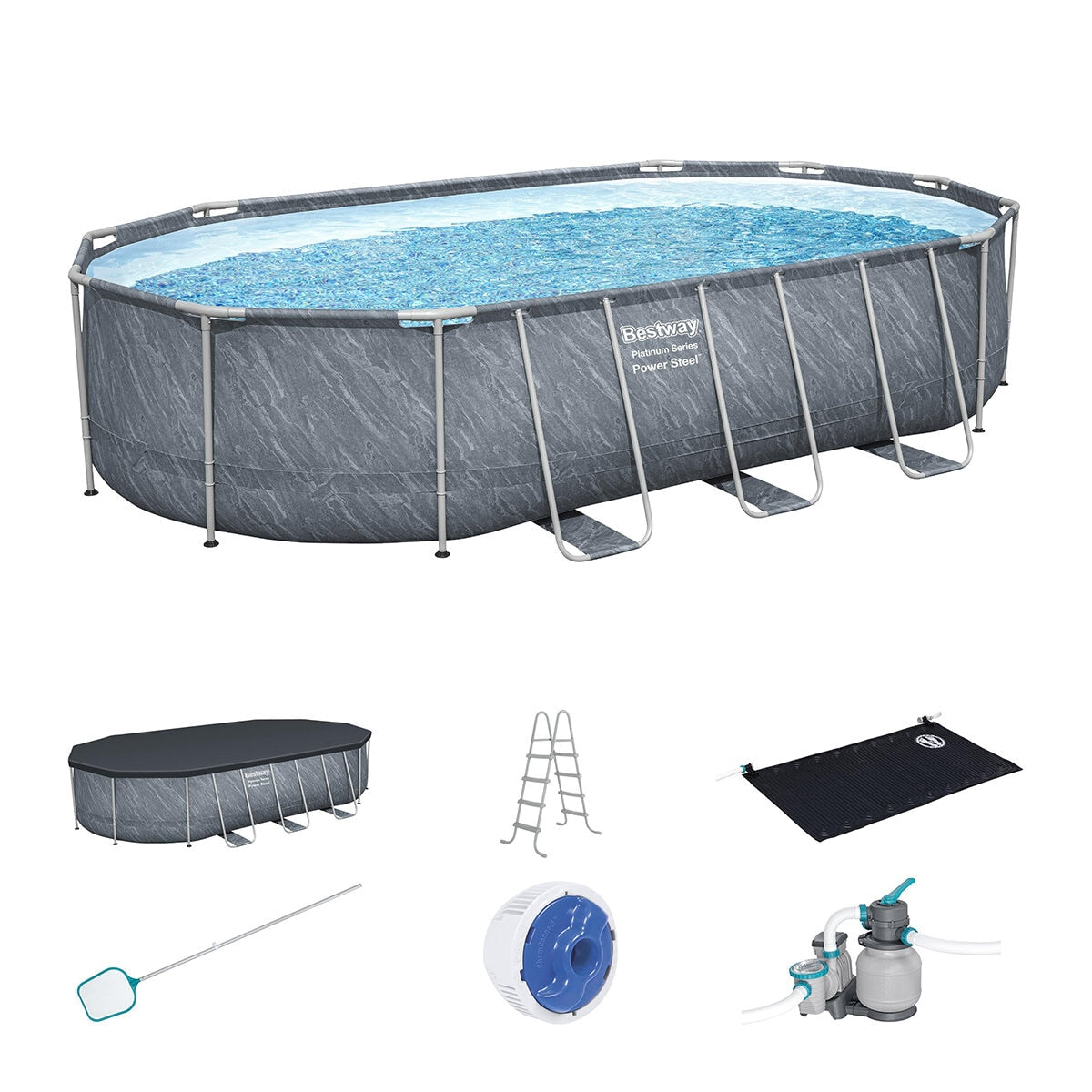 Bestway Power Steel Pool Set 561JTE 6.10m x 3.66m x 1.22m with Sand Filter & Ladder