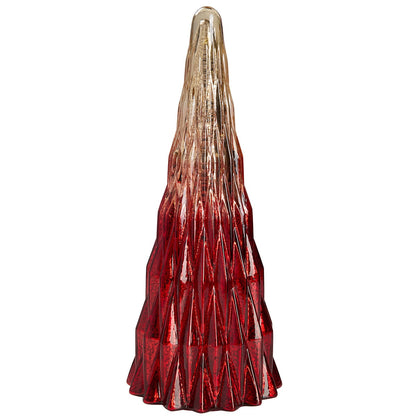LED Glass Trees Red - Set of 5, Festive Decor, Timer Function, Includes Batteries