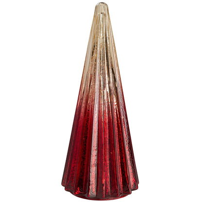 LED Glass Trees Red - Set of 5, Festive Decor, Timer Function, Includes Batteries