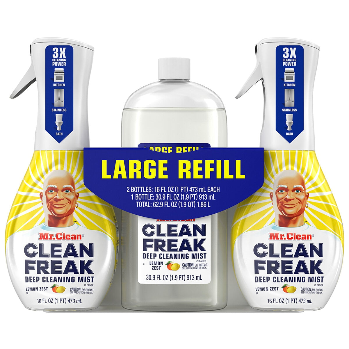 Mr. Clean Clean Freak Mist Lemon Zest 80791639, Multi-Surface Cleaner, 1.86L, 2 Sprays + Refill