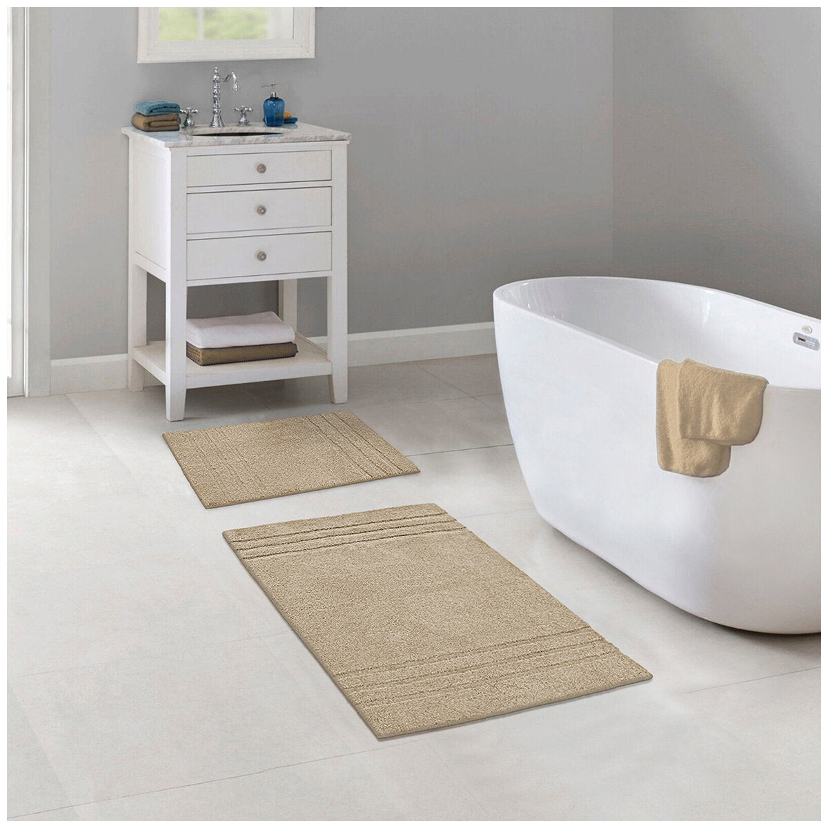 Mineral Spring Bath Mat 2 Pack Oxford Tan, Non-Skid, Machine Washable, Model 22-1329