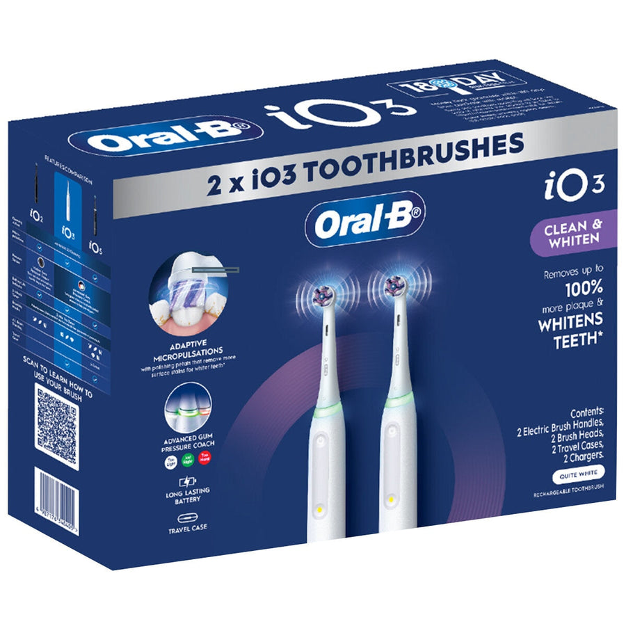 Oral-B iO Series 3 Electric Toothbrush, Dual Handle, Smart Modes, Pressure Sensor, White - SuperSaverAU - view 1