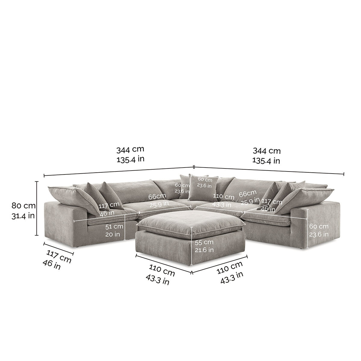 Aiden & Ivy 6 Piece Modular Sectional AI.F006C - Reversible Cushions, RDS Feather Foam - SuperSaverAU - view 2