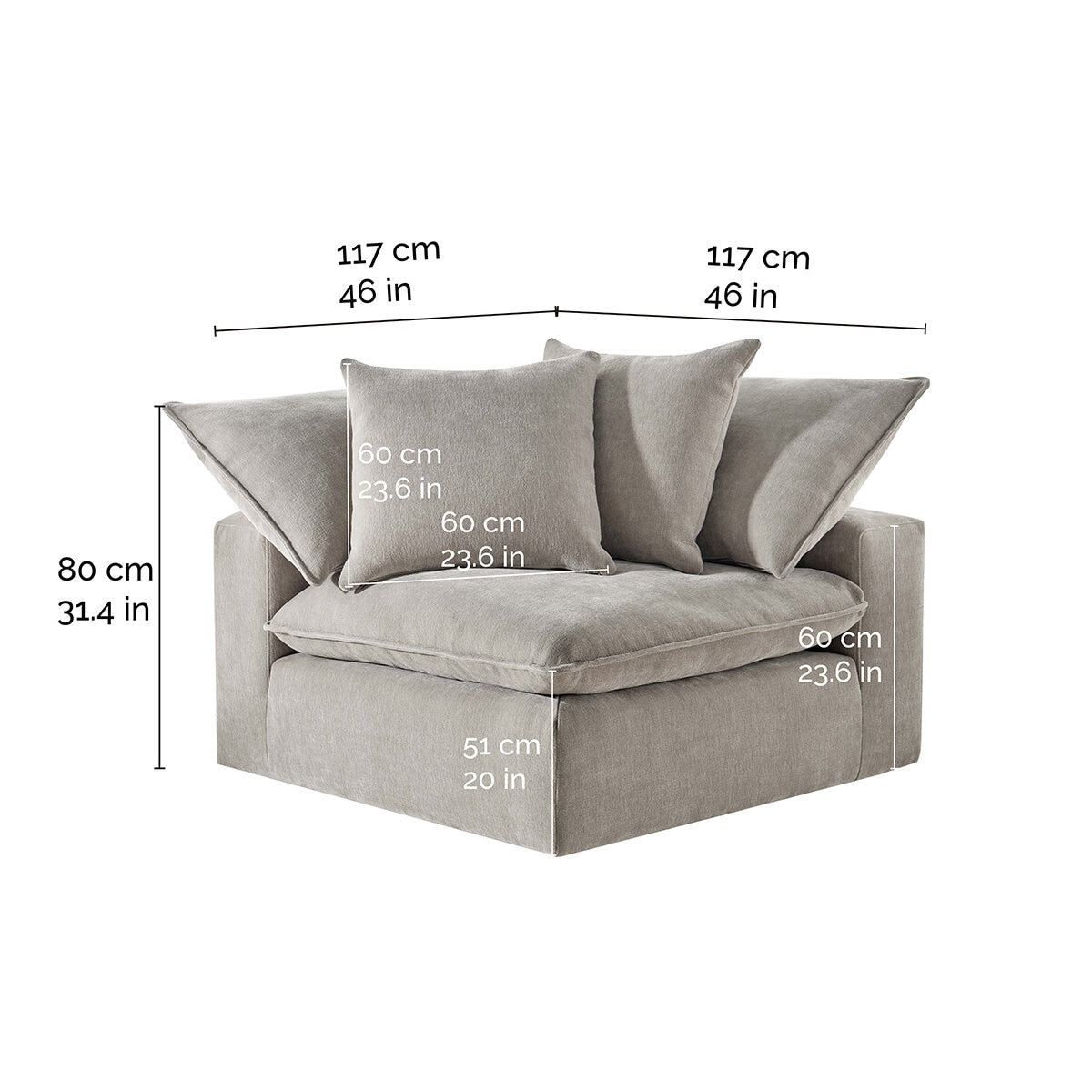 Aiden & Ivy Sereen Corner Sofa AI.F006C - Modular Sectional, 2 Pillows, Polyester Fabric