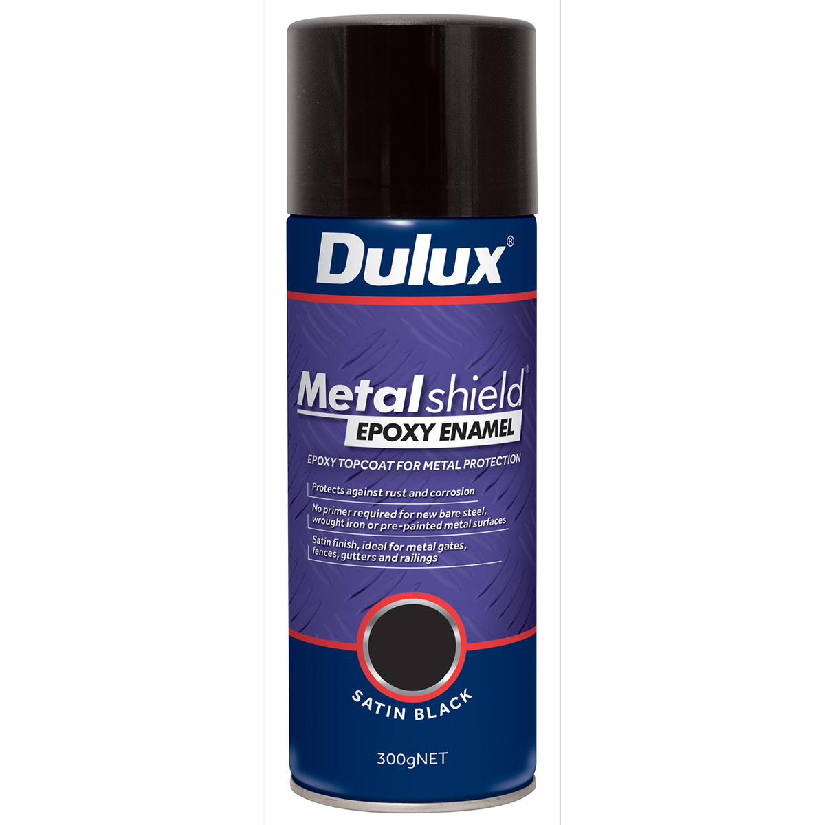 Dulux Metalshield Epoxy Enamel Spray Paint 300g Satin Black Durable Finish - SuperSaverAU - view 1