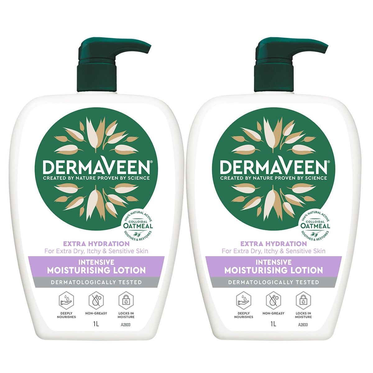 DermaVeen Extra Hydration Lotion 2x1L - Model 104674, Colloidal Oatmeal, Sensitive Skin