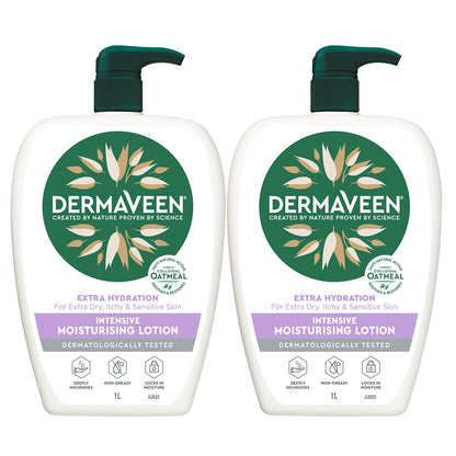 DermaVeen Extra Hydration Lotion 2x1L - Model 104674, Colloidal Oatmeal, Sensitive Skin
