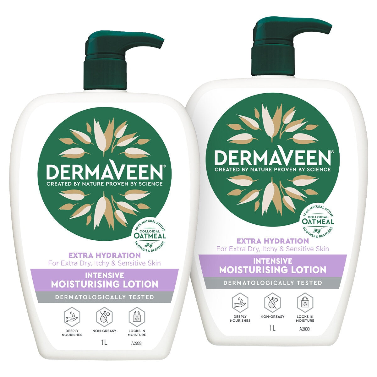 DermaVeen Extra Hydration Lotion 2x1L - Model 104674, Colloidal Oatmeal, Sensitive Skin