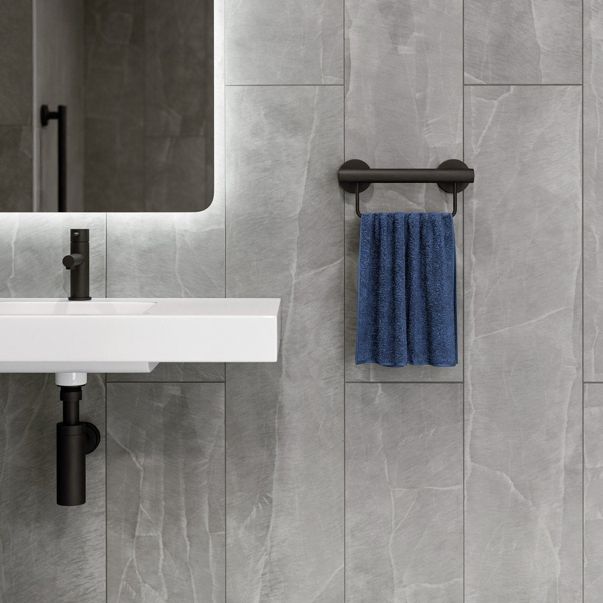 Evekare 300mm Black Towel Rail with Grab Rail - Stainless Steel - 250kg Capacity - SuperSaverAU - view 3