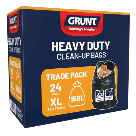 Grunt 158L Trade Cleanup Rubbish Bags 1140 x 830mm Black 24 Pack