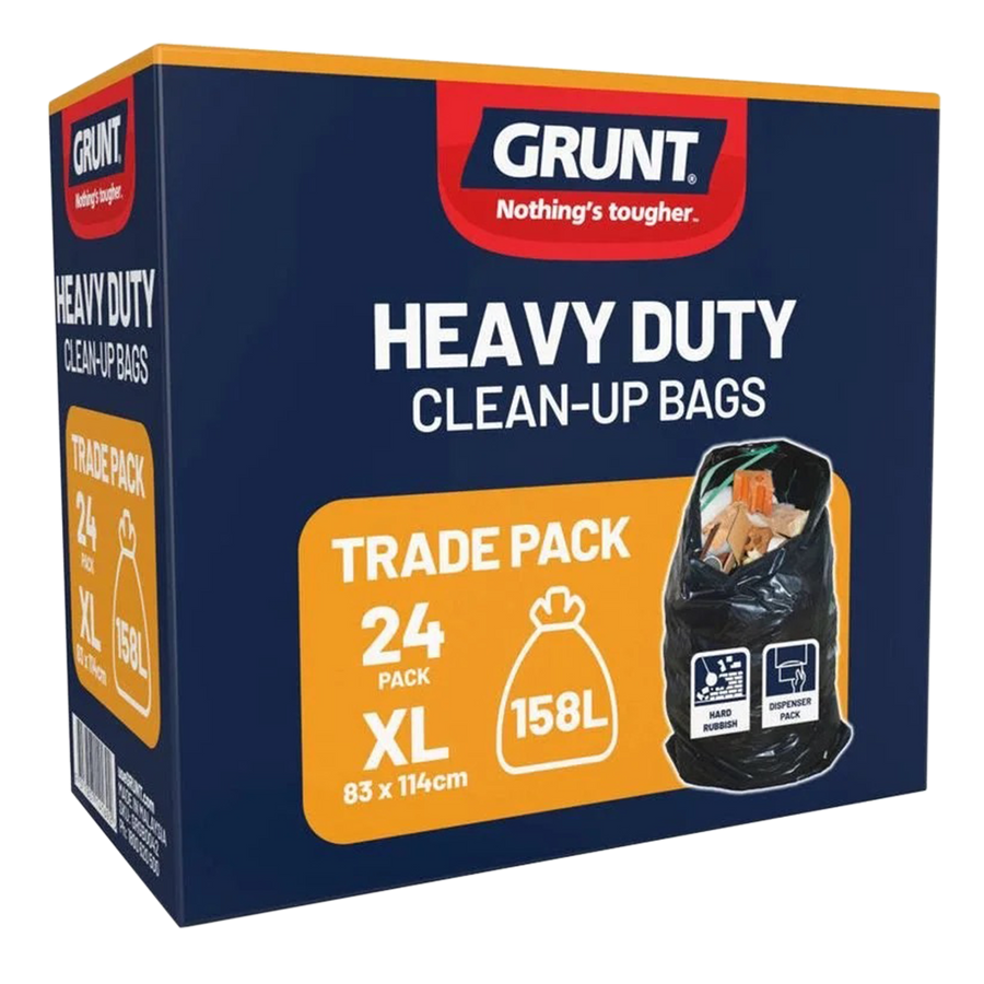 Grunt 158L Trade Cleanup Rubbish Bags 1140 x 830mm Black 24 Pack