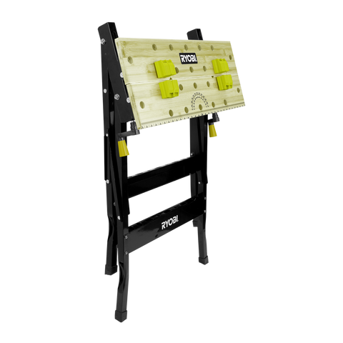 Ryobi RWB001 Foldable Workbench with Adjustable Angle, Bamboo Work Surface, Portable