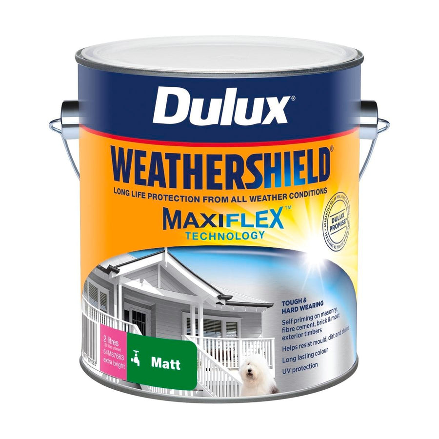 Dulux Weathershield Exterior Paint - 2L - Extra Bright Matt - 170mm x 163mm x 143mm - SuperSaverAU - view 1