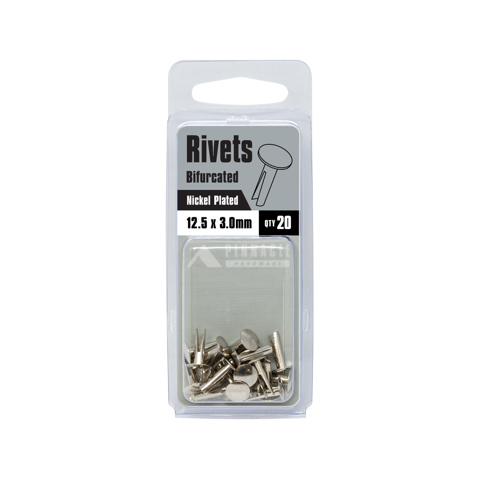 Pinnacle 12.5 x 3mm Nickel Plated Bifurcated Rivets - 20 Pack