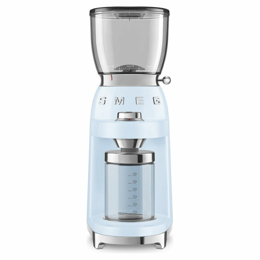 Smeg 50's retro style coffee grinder - pastel blue - 350g bean hopper - conical burr - CGF01PBAU