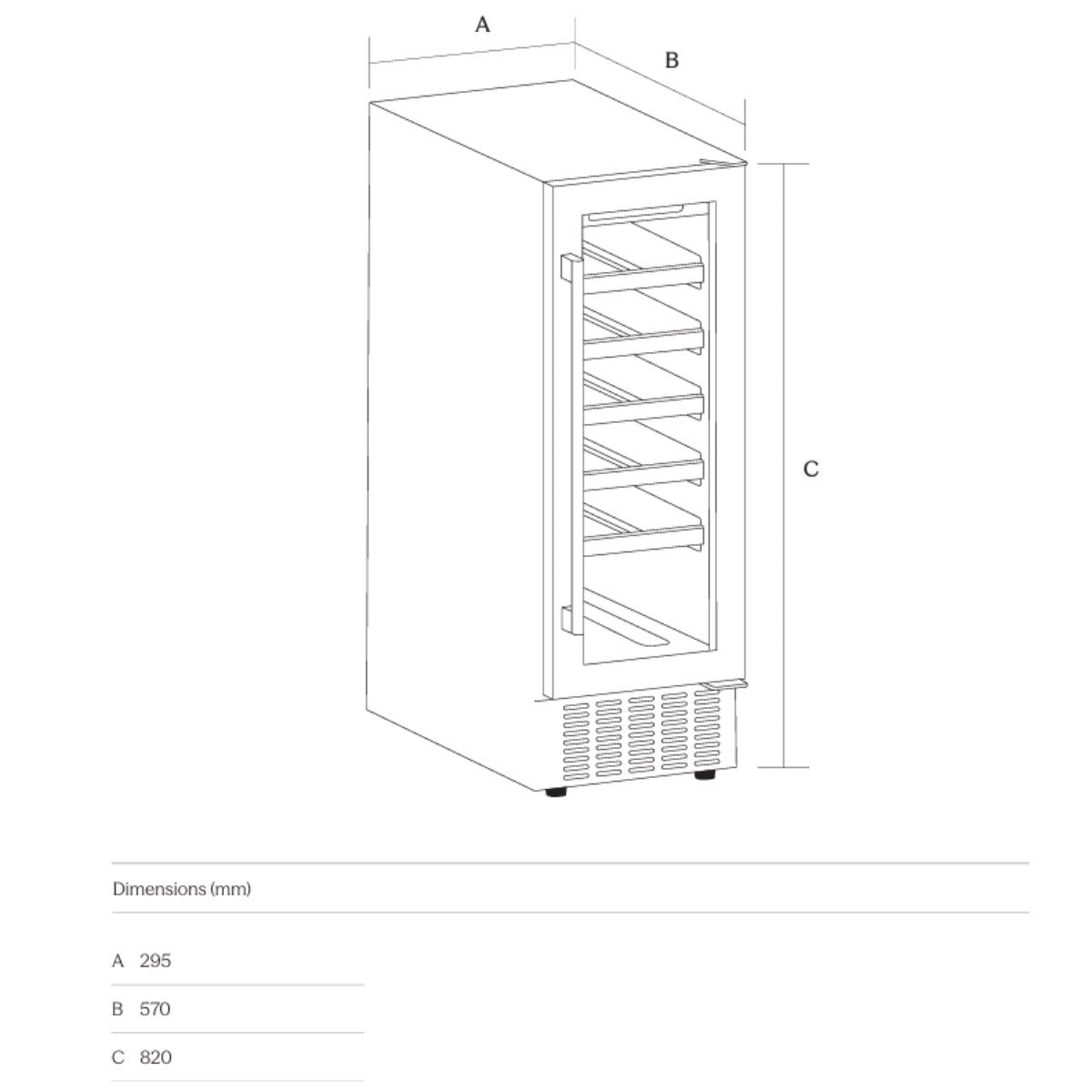 Cantina 20 Bottle Single Zone Wine Cabinet - Black, Double-Glazed Glass Door, 56L - CCWIS20B