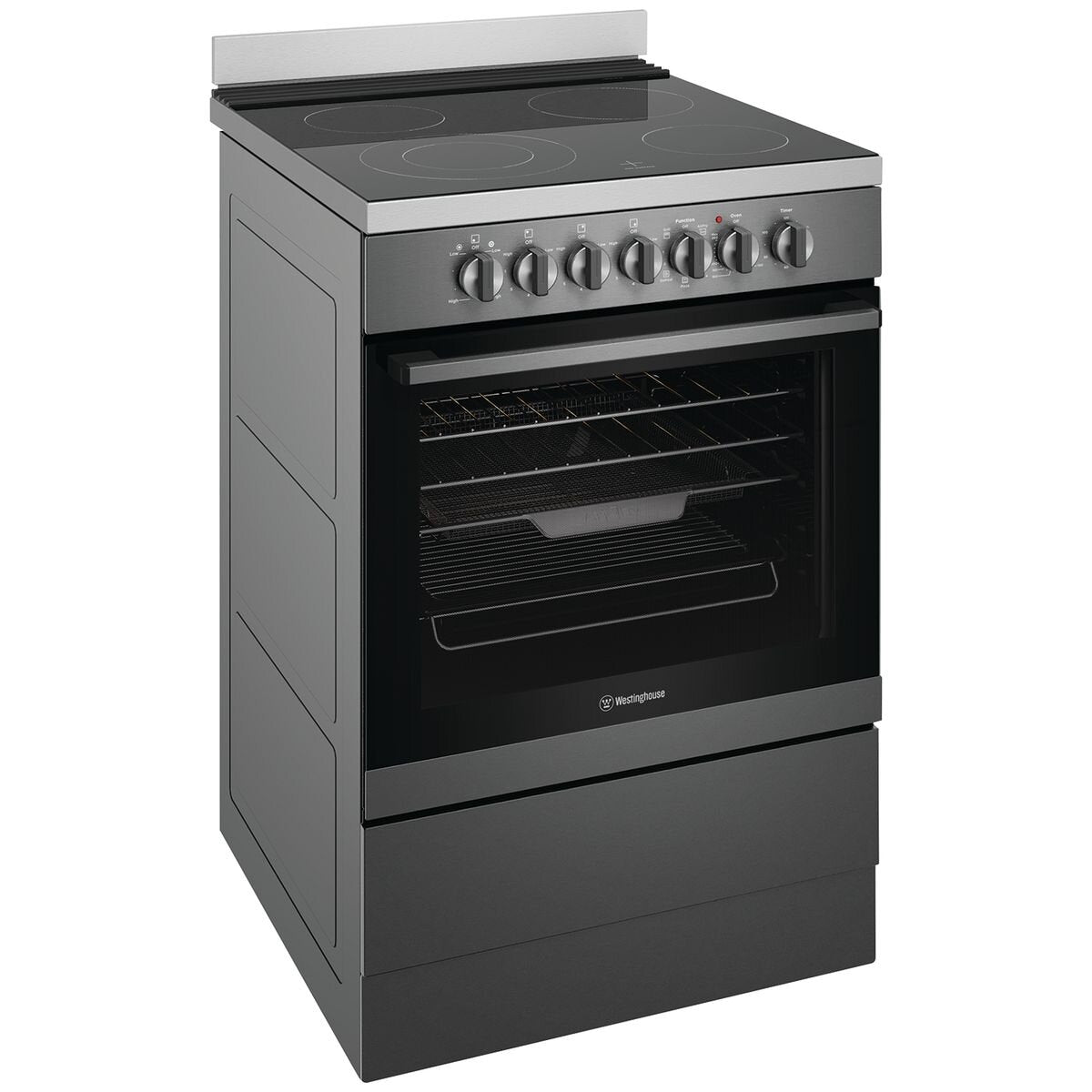 Westinghouse 60cm Electric Freestanding Oven - Dark Stainless Steel, AirFry, Ceramic Cooktop - WFE646DSCB