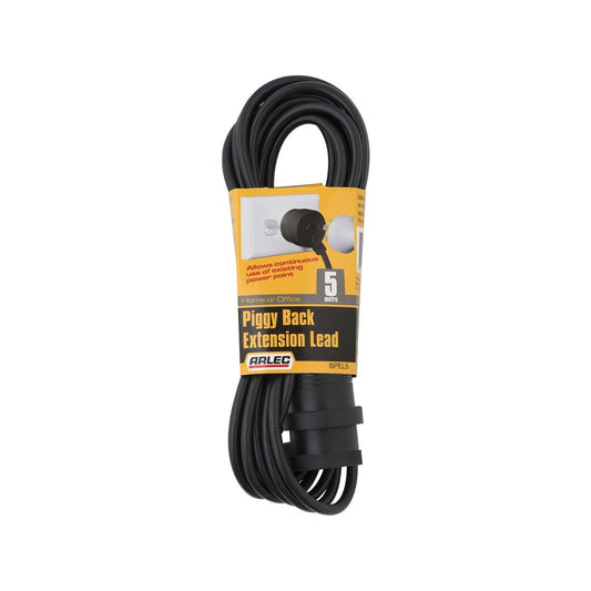 Arlec 5m Piggyback Extension Lead - Black - PVC - Safe & Durable