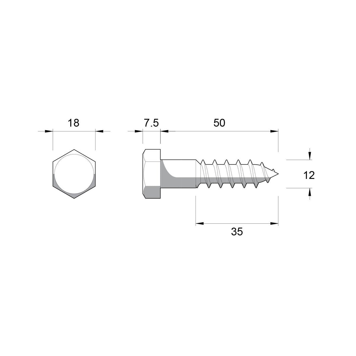 Zenith Hex Head Coach Screws M12 x 50mm Hot Dip Galvanised 12 Pack - SuperSaverAU - view 4