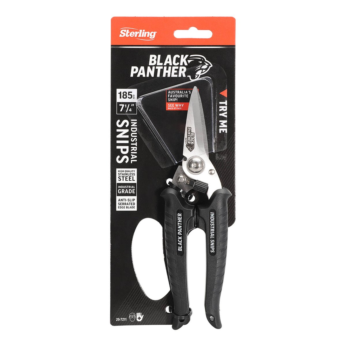 Sterling Black Panther Industrial Snips - 185mm - Black - Ergonomic Design - SuperSaverAU - view 2