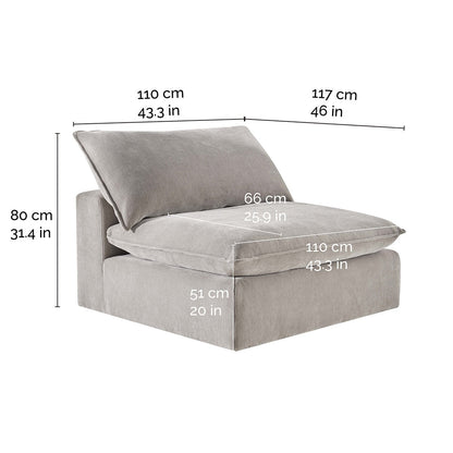 Aiden & Ivy Armless Chair AI.F006C - Modular, Durable Fabric, 136kg Capacity