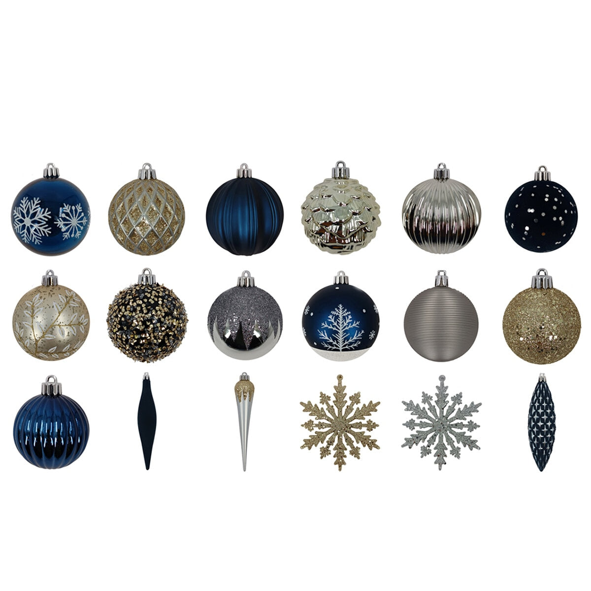 CGH 80 Piece Holiday Ornament Assortment Blue White Silver Shatterproof