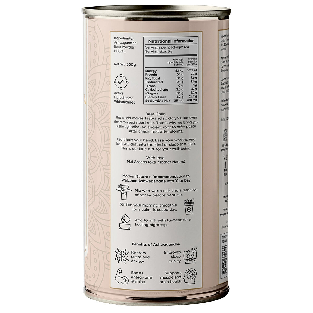 Mai Greens Ashwagandha Powder 600g - Stress Relief, Non-GMO, EPAUS00018