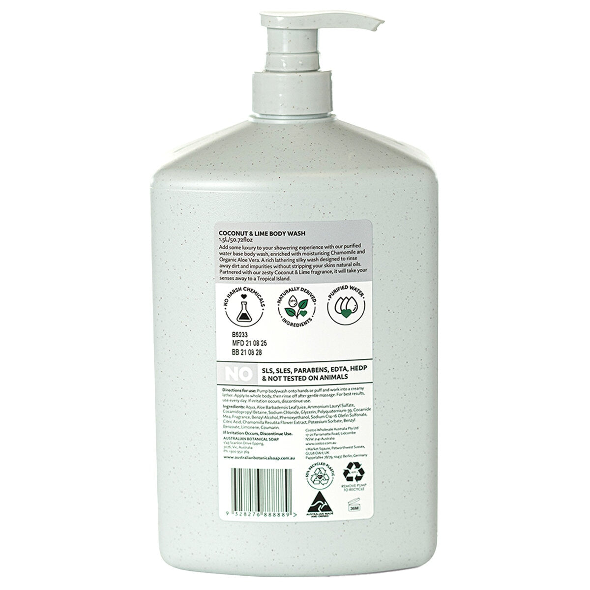 Australian Botanical Body Wash 1.5L - Coconut & Lime, Chamomile & Aloe Vera, Australian Made