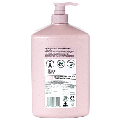 Australian Botanical Body Wash 1.5L - Goats Milk & Raspberry, Luxurious Cleanse, Australian Made