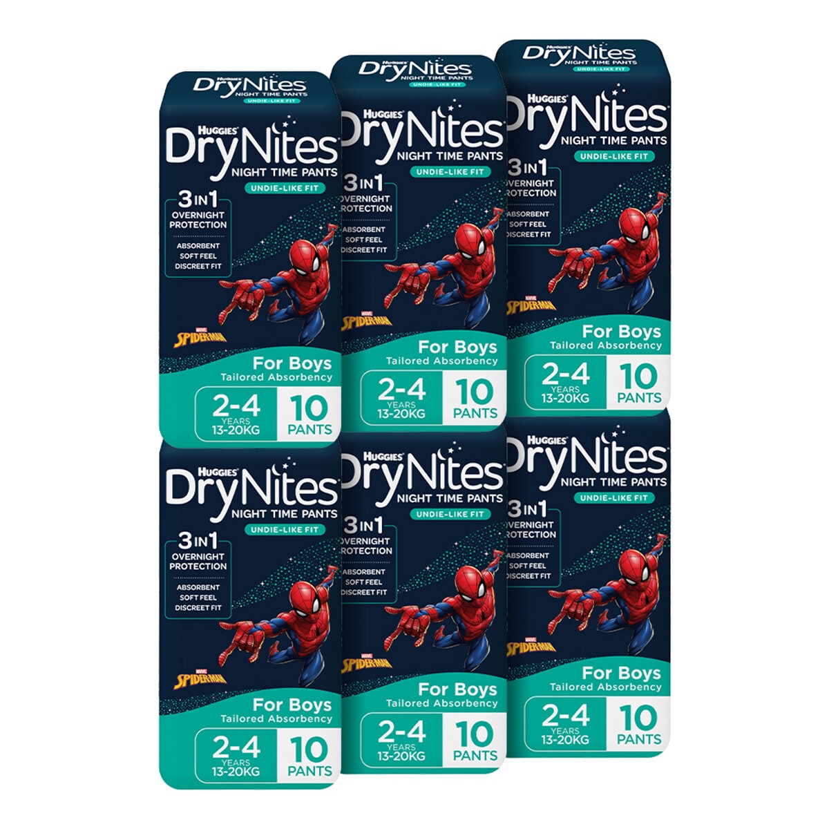 Huggies DryNites Boys Night Pants 2-4Y 60 Pack - Rapid Absorbency, Leak Lock, Model 21489