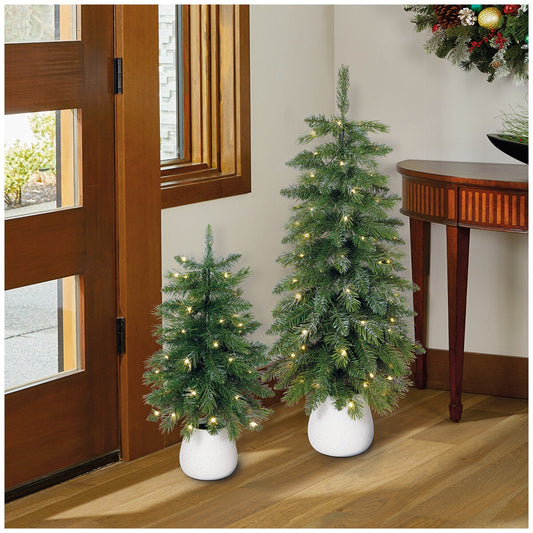 Glitter Potted Trees with Twinkle Lights, Set of 2, Model 662275-243, 61/91cm, LED Timer
