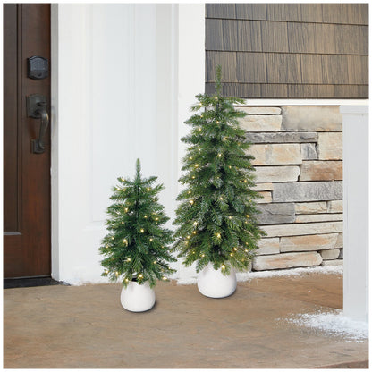 Glitter Potted Trees with Twinkle Lights, Set of 2, Model 662275-243, 61/91cm, LED Timer