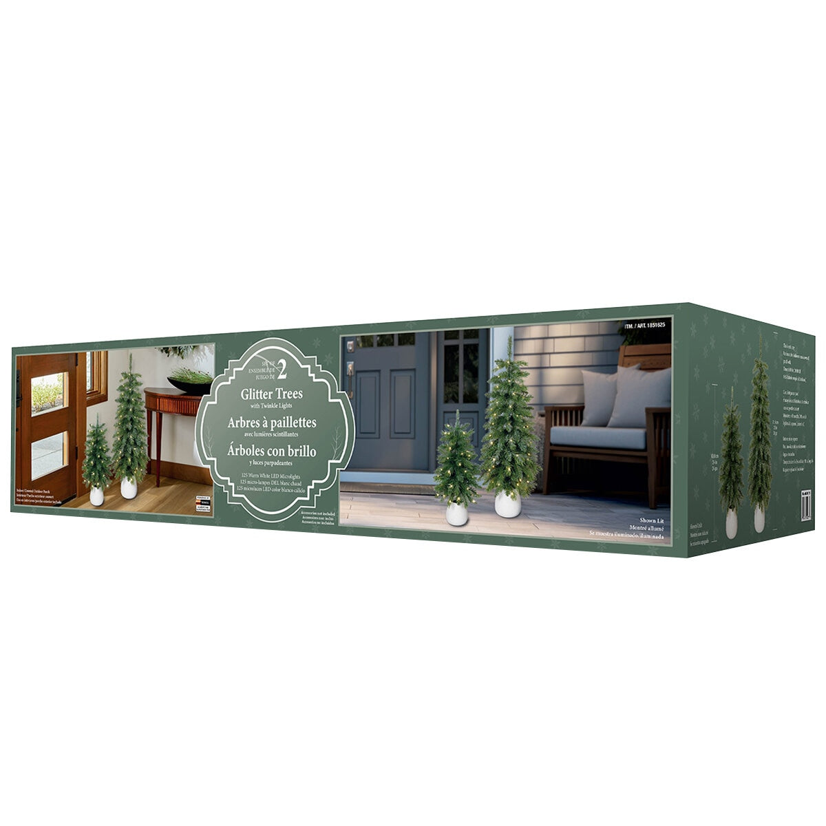 Glitter Potted Trees with Twinkle Lights, Set of 2, Model 662275-243, 61/91cm, LED Timer