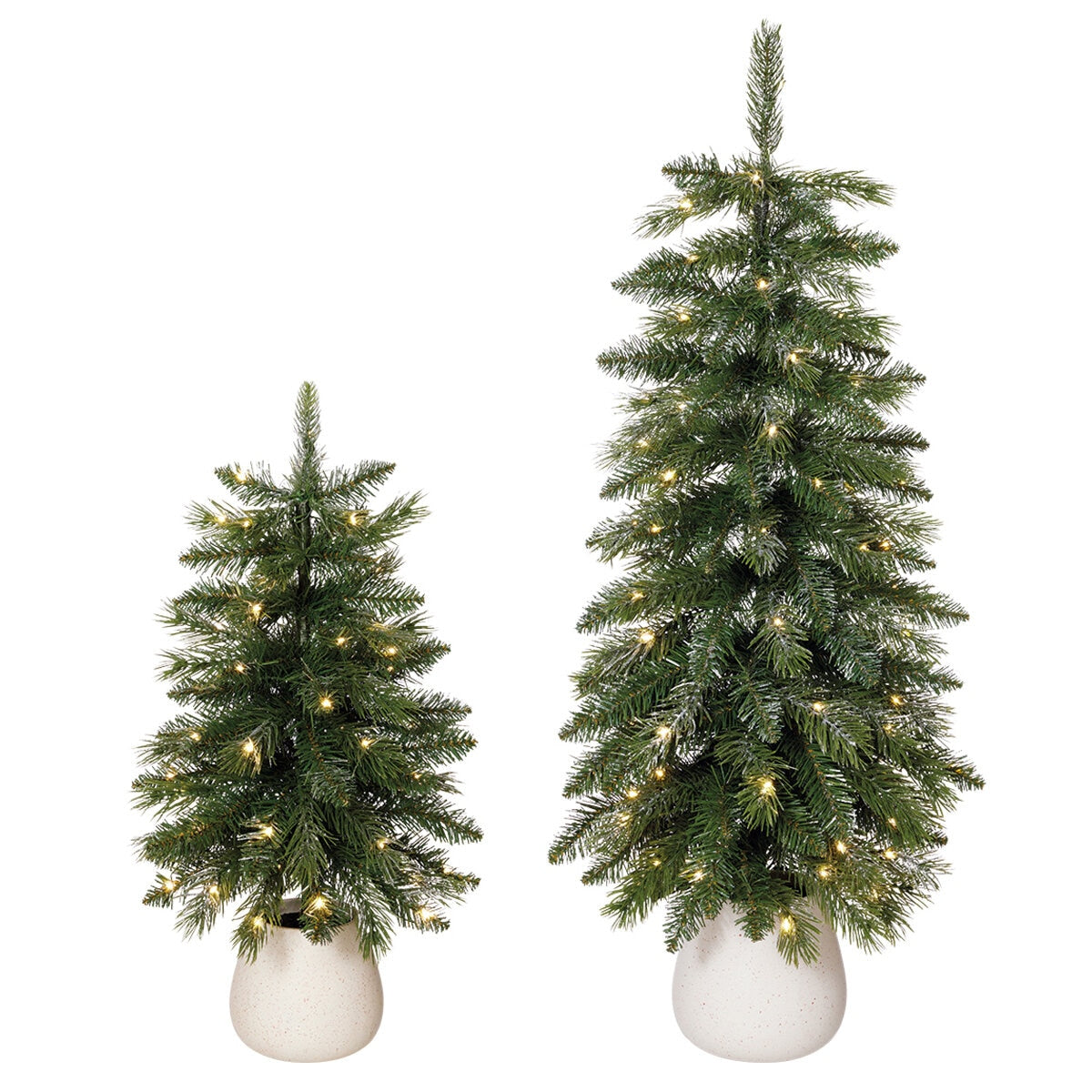 Glitter Potted Trees with Twinkle Lights, Set of 2, Model 662275-243, 61/91cm, LED Timer