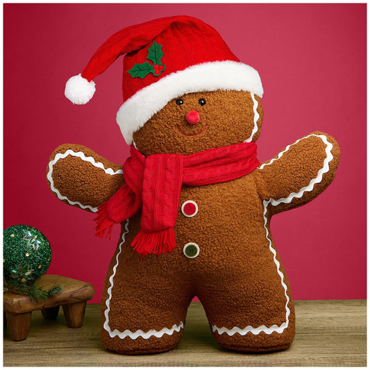 Mullally Gingerbread Man Plush 56cm Red - Festive Holiday Decor, Weighted Base