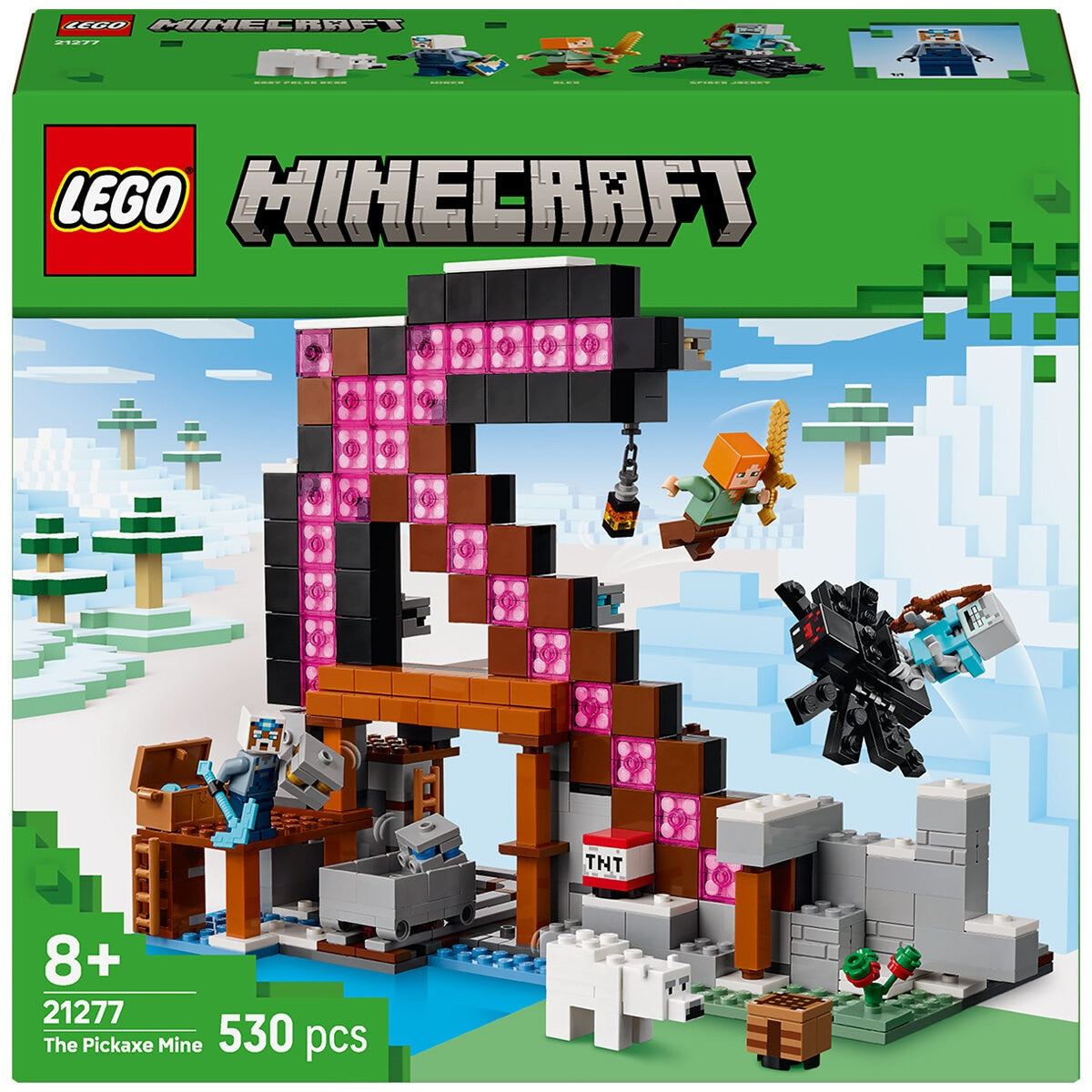 LEGO Minecraft The Pickaxe Mine 21277 Set with Minifigures & Minecart, 530 Pieces, Ages 8+