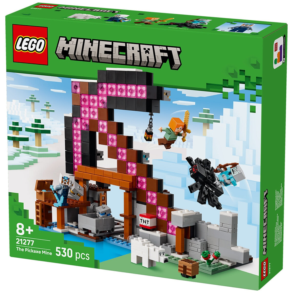 LEGO Minecraft The Pickaxe Mine 21277 Set with Minifigures & Minecart, 530 Pieces, Ages 8+