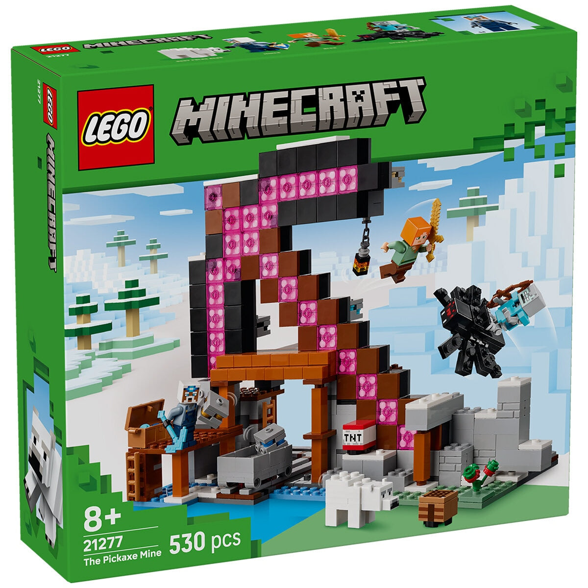 LEGO Minecraft The Pickaxe Mine 21277 Set with Minifigures & Minecart, 530 Pieces, Ages 8+