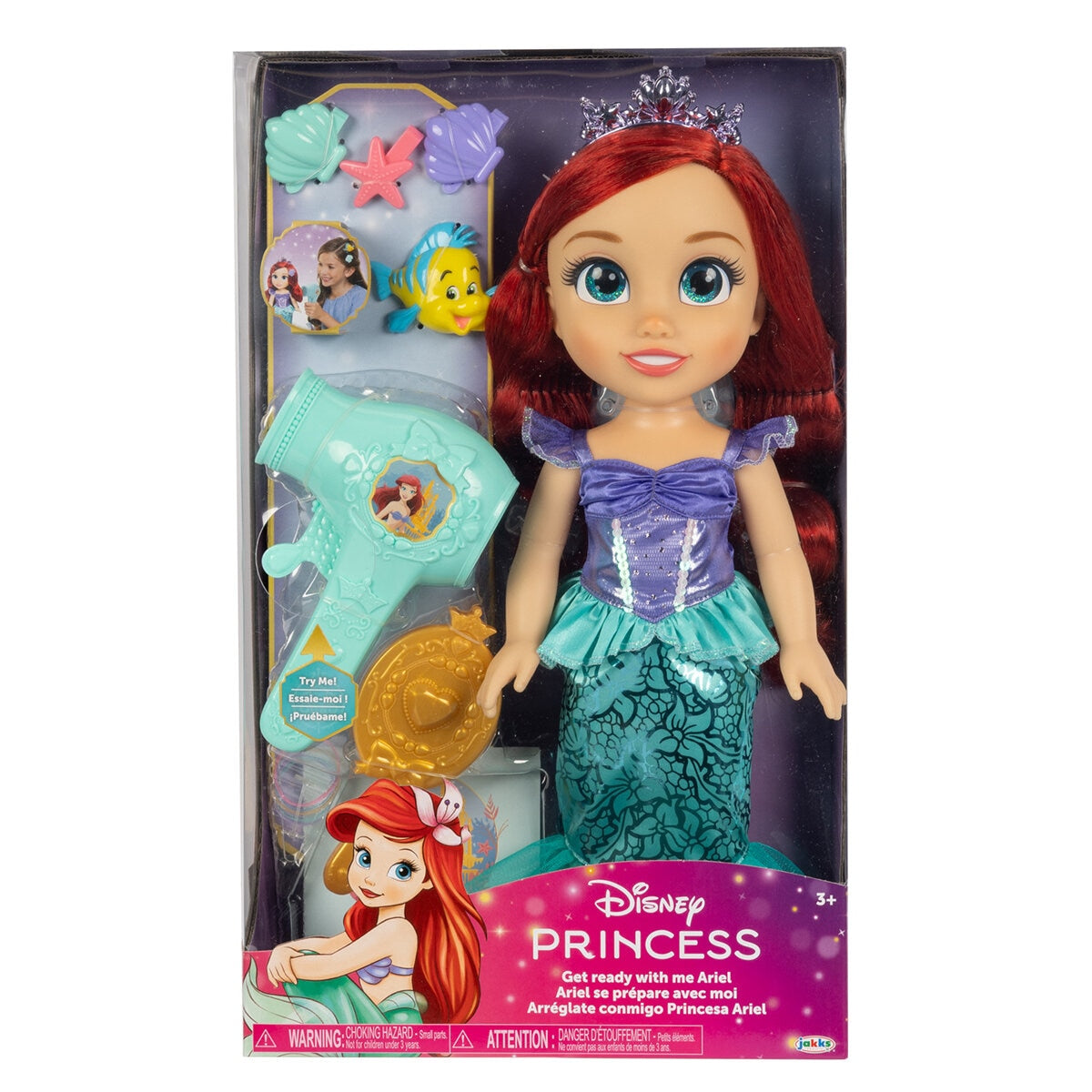 Disney Princess Doll & Hair Play Set - Ariel, Belle, Elsa + Accessories